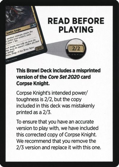 Corpse Knight Reminder Card (Knights' Charge Brawl Deck) [Core Set 202